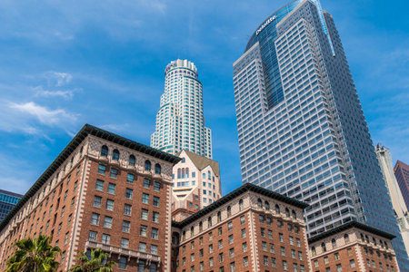 Huge buildings at Downtown Los Angeles - CALIFORNIA, UNITED STATES - MARCH 18, 2019のeditorial素材