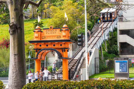 Angels Flight cable car at Downtown Los Angeles - CALIFORNIA, USA - MARCH 18, 2019のeditorial素材