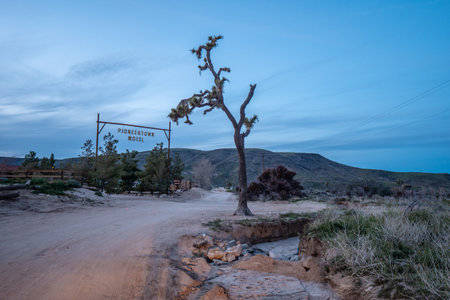 Pioneertown Motel in California in the evening - CALIFORNIA, USA - MARCH 18, 2019のeditorial素材