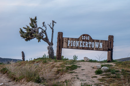 Historic Pioneertown in California in the evening - CALIFORNIA, USA - MARCH 18, 2019のeditorial素材