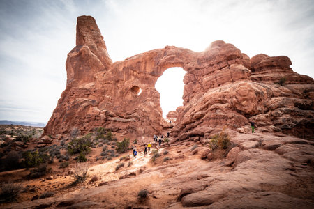Walking through Arches National Park in Utah - UTAH, USA - MARCH 20, 2019のeditorial素材