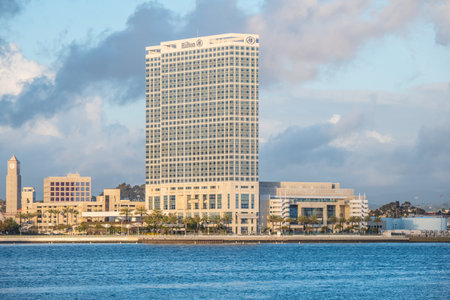San Diego Hilton Hotel at sunset - CALIFORNIA, USA - MARCH 18, 2019のeditorial素材