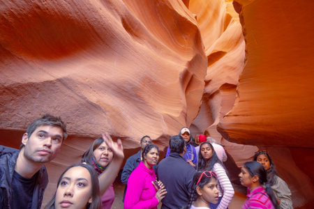 Walking tour through Lower Antelope Canyon in Arizona - UTAH, USA - MARCH 20, 2019のeditorial素材
