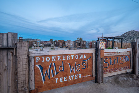 Pioneertown Wild West Theater in the evening - CALIFORNIA, USA - MARCH 18, 2019のeditorial素材