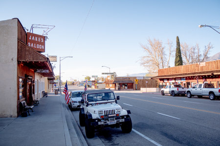 Street view in the historic village of Lone Pine - LONE PINE CA, USA - MARCH 29, 2019のeditorial素材