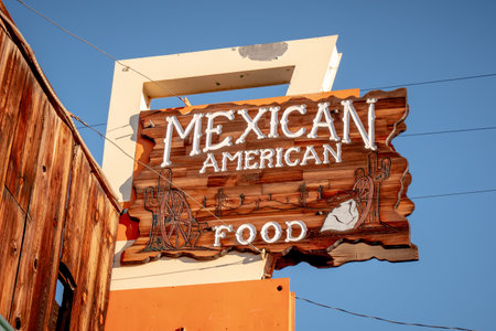 Mexican American restaurant in the historic village of Lone Pine - LONE PINE CA, USA - MARCH 29, 2019のeditorial素材