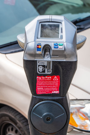 Parking Meter at Downtown Los Angeles - CALIFORNIA, USA - MARCH 18, 2019のeditorial素材