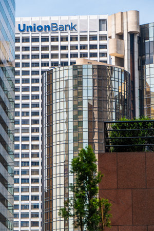 Union Bank building at Los Angeles Downtown - CALIFORNIA, USA - MARCH 18, 2019のeditorial素材