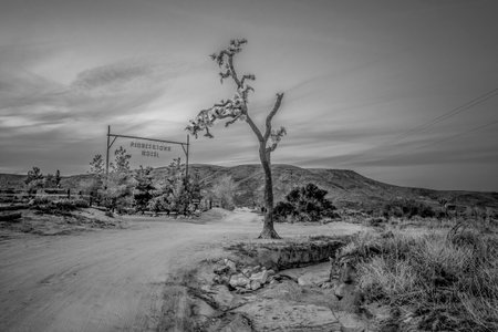 Pioneertown Motel in California in the evening - CALIFORNIA, USA - MARCH 18, 2019のeditorial素材
