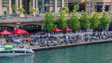 Popular Riverwalk in Chicago - CHICAGO, USA - JUNE 12, 2019のeditorial素材