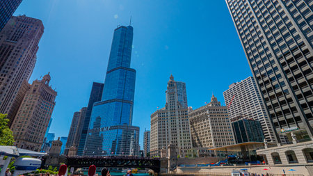 The High Rise buildings at Chicago River - CHICAGO, USA - JUNE 12, 2019