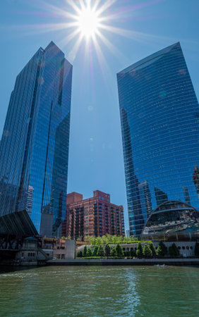 The High Rise buildings at Chicago River - CHICAGO, USA - JUNE 12, 2019のeditorial素材