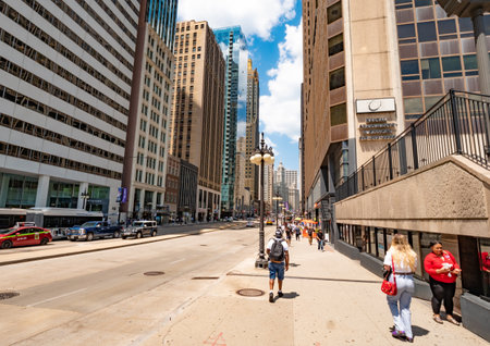Michigan Avenue Street view in Chicago - CHICAGO, USA - JUNE 12, 2019のeditorial素材