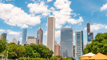 The high rise buildings of Chicago on a sunny day - CHICAGO, USA - JUNE 12, 2019のeditorial素材