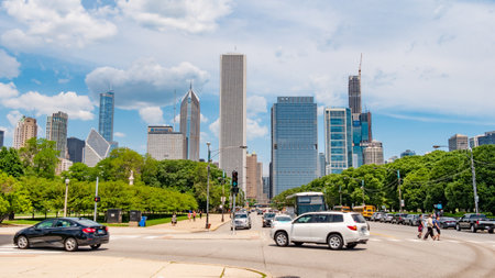 The iconic buildings of Chicago skyline - CHICAGO, USA - JUNE 12, 2019のeditorial素材