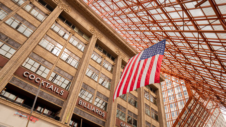American Flag at Fourth Street Live in Louisville - LOUISVILLE. USA - JUNE 14, 2019のeditorial素材