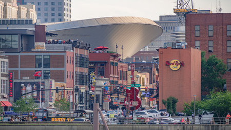Distant view over Nashville Broadway - NASHVILLE, TENNESSEE - JUNE 15, 2019のeditorial素材