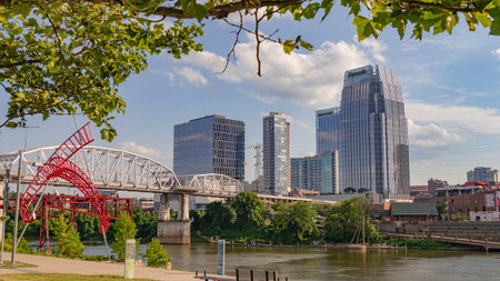 Beautiful skyline of Nashville and Cumberland River - NASHVILLE, USA - JUNE 15, 2019