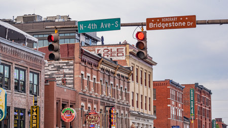 Beautiful brick buildings at Nashville Broadway - NASHVILLE, USA - JUNE 15, 2019のeditorial素材