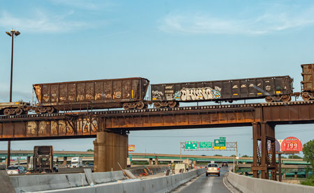 Train tracks over the streets in St Louis - ST. LOUIS, USA - JUNE 19, 2019のeditorial素材