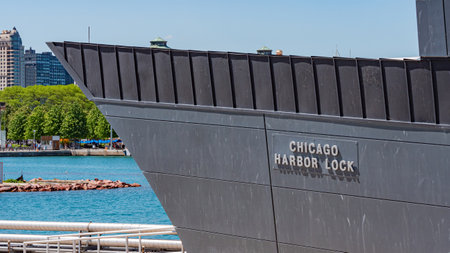 The lock of Chicago River at Lake Michigan - CHICAGO, USA - JUNE 11, 2019のeditorial素材