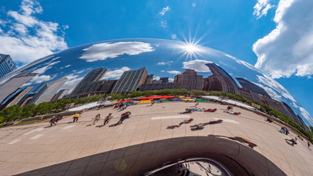 Famous Cloud Gate at Millennium Park in Chicago - CHICAGO, USA - JUNE 11, 2019のeditorial素材