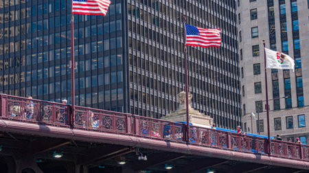 Famous DuSable Bridge in Chicago - CHICAGO, USA - JUNE 11, 2019のeditorial素材