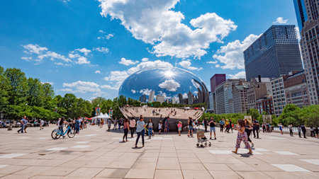 Millennium Park in Chicago with famous Cloud Gate - CHICAGO, USA - JUNE 11, 2019のeditorial素材