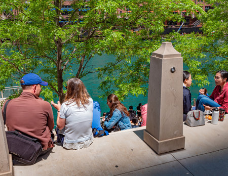 Chicago Riverwalk is a popular place in the city - CHICAGO, USA - JUNE 11, 2019のeditorial素材