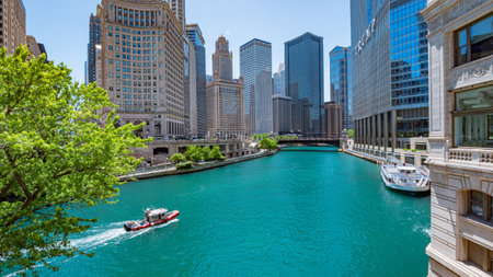 Chicago River on a sunny day - CHICAGO, USA - JUNE 11, 2019のeditorial素材