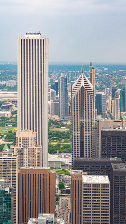 The Chicago skyscrapers from above - aerial view over the city - CHICAGO, USA - JUNE 11, 2019のeditorial素材