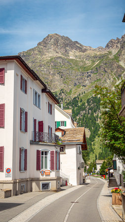 The beautiful village of Sils Maria in Engadin - SWISS ALPS, SWITZERLAND - JULY 22, 2019のeditorial素材