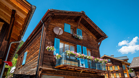 Beautiful village of Murren in the Swiss Alps is a popular travel destination - SWISS ALPS, SWITZERLAND - JULY 22, 2019のeditorial素材