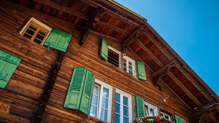 Beautiful village of Murren in the Swiss Alps is a popular travel destination - SWISS ALPS, SWITZERLAND - JULY 22, 2019のeditorial素材