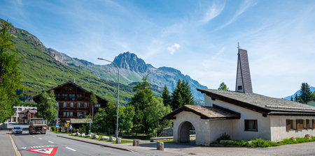 Street view in Maloja Switzerland - SWISS ALPS, SWITZERLAND - JULY 22, 2019のeditorial素材