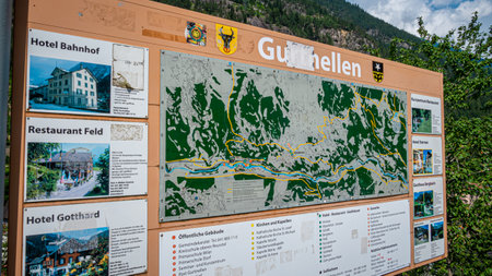 Information board in the Gurthellen area in Switzerland - SWISS ALPS, SWITZERLAND - JULY 22, 2019