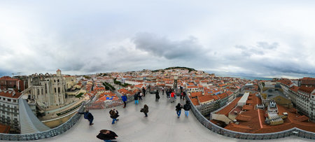 Panoramic aerial view over Santa Justa Elevator Observation deck in Lisbon - CITY OF LISBON, PORTUGAL - NOVEMBER 5, 2019のeditorial素材