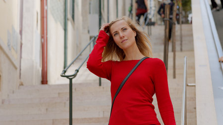 Pretty girl travels to Lisbon for sightseeing - CITY OF LISBON, PORTUGAL - OCTOBER 15, 2019のeditorial素材