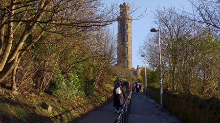 Famous Calton Hill in Edinburgh - EDINBURGH, SCOTLAND - JANUARY 10, 2020のeditorial素材
