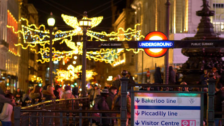 amazing Christmas decoration at London Piccadilly Circus - LONDON, ENGLAND - DECEMBER 10, 2019のeditorial素材