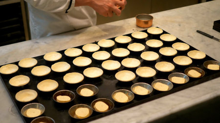 preparing mini pancakes close-up view - LONDON, ENGLAND - DECEMBER 10, 2019