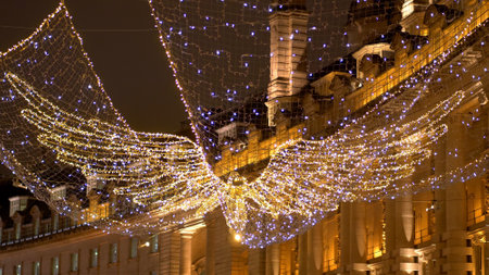 light angels at Regent Street London for Christmas time - LONDON, ENGLAND - DECEMBER 10, 2019のeditorial素材