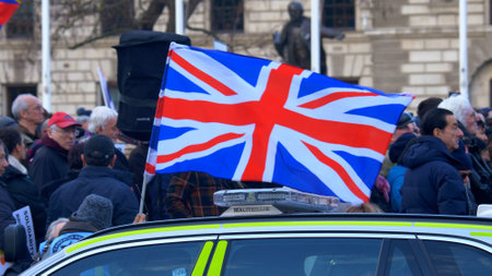United Kingdom flag political rally - LONDON, ENGLAND - DECEMBER 10, 2019