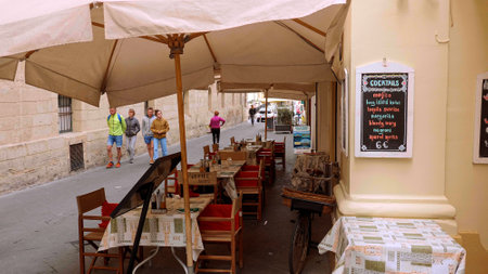 Bistro and restaurants in the historic district of Valletta - MALTA, MALTA - MARCH 5, 2020のeditorial素材