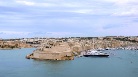 Aerial view over the 3 cities in Valletta Malta from Barrakka Gardens - MALTA, MALTA - MARCH 5, 2020のeditorial素材