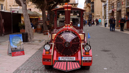 Malta Fun Trains in the city of Valletta - MALTA, MALTA - MARCH 5, 2020のeditorial素材