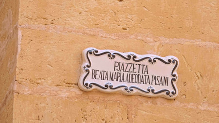 Street sign in Mdina - the historic capital of Malta - MALTA, MALTA - MARCH 5, 2020のeditorial素材