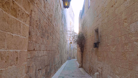 Narrow streets in the historic old town of Mdina - MALTA, MALTA - MARCH 5, 2020のeditorial素材