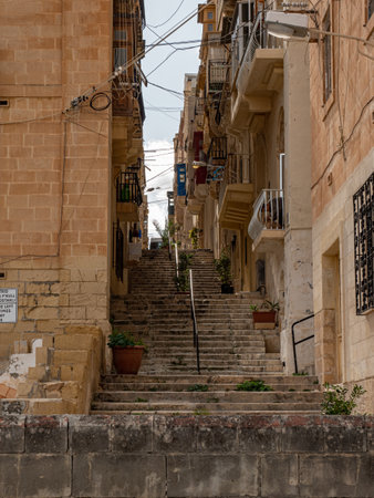 Steps on the hill of Valletta in Malta - ISLAND OF MALTA, MALTA - MARCH 5, 2020のeditorial素材