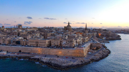Beautiful evening view over Valletta Malta - aerial photographyのeditorial素材